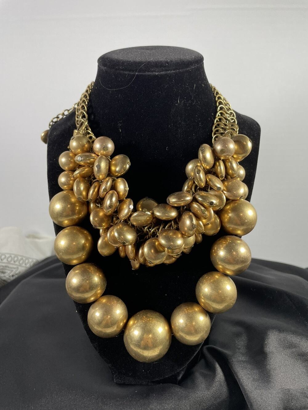 Chico's Huge Chunky Gold Tone Beaded Multistrand Bib 19" Necklace and Earrings